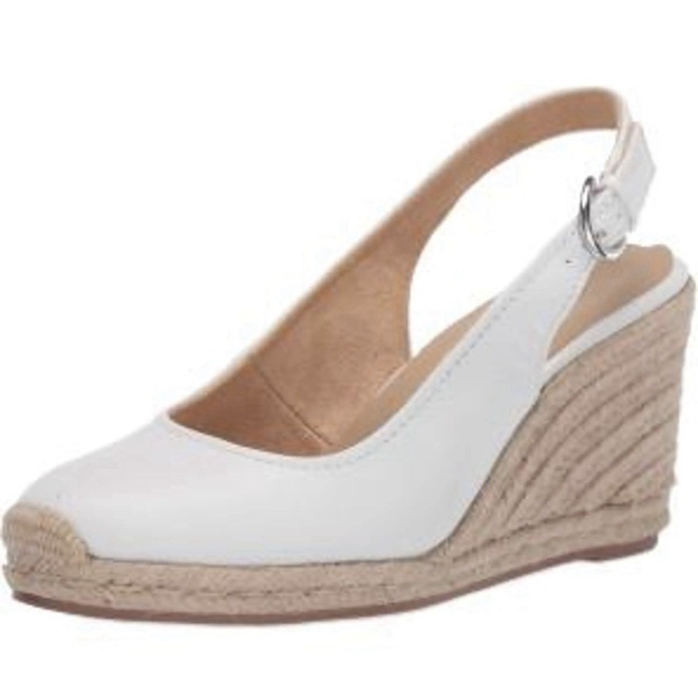 Naturalizer Leather Espadrille Slingback Wedge Sandal Shoes Comfort White Size 8